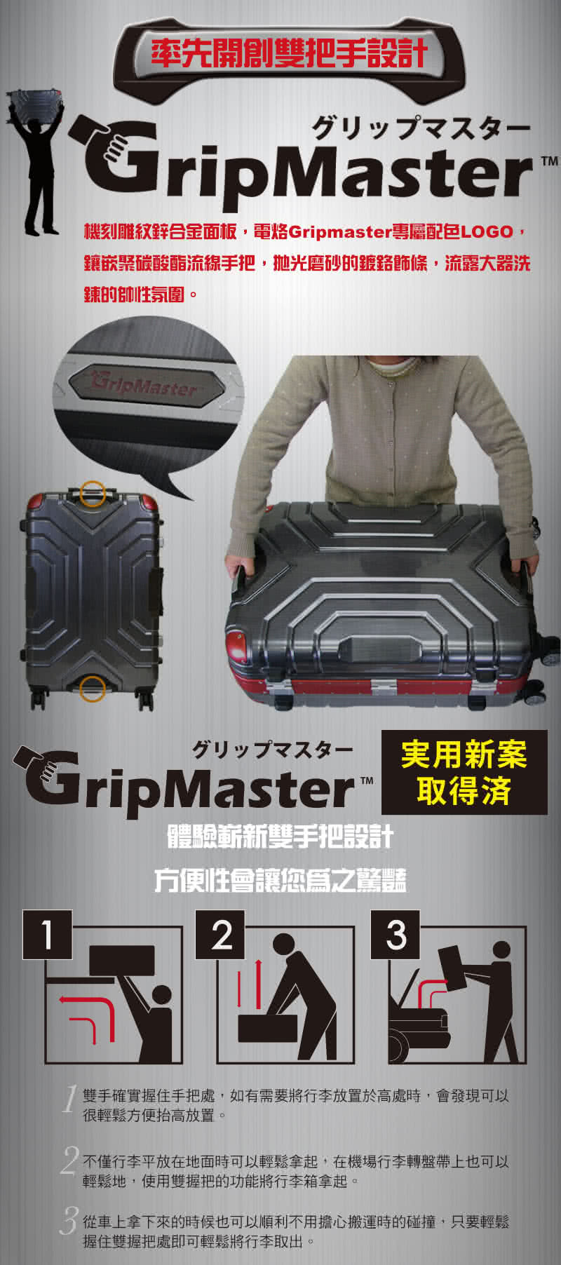 【A.L.I】GripMaster 24吋 時尚專利雙把手硬殼鋁框旅行箱/行李箱(4色可選)