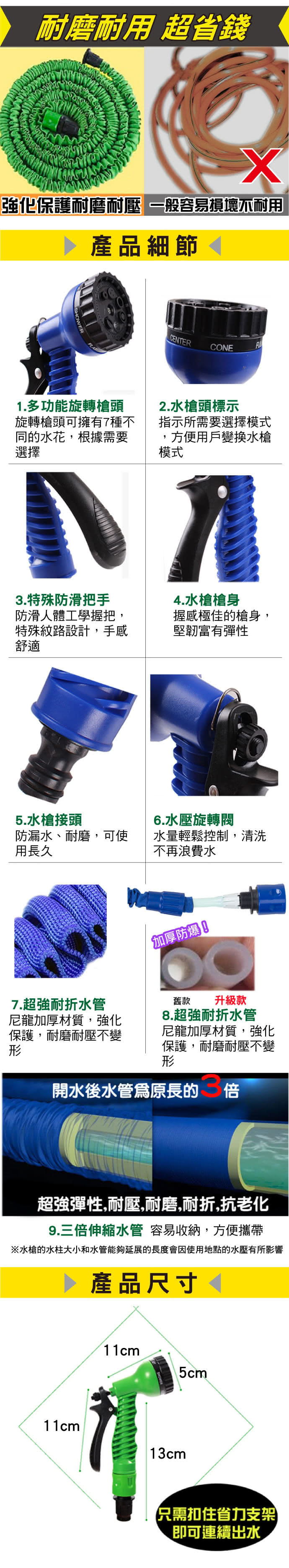 【新錸家居】防爆高壓彈力伸縮水管-尊榮洗車2組(22.5m伸縮水管組+洗車刷+擦車巾+海綿+鹿皮巾+贈兩通接頭x1)