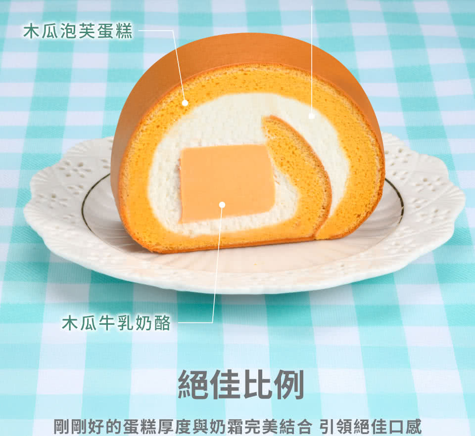 木瓜泡芙蛋糕 木瓜牛乳奶酪 絕佳比例 剛剛好的蛋糕厚度與奶霜完美結合 引領絕佳口感 