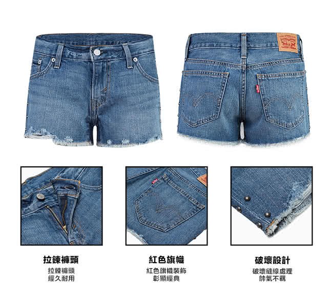 【Levis】丹寧純棉短褲 / 不收邊 / 鉚釘