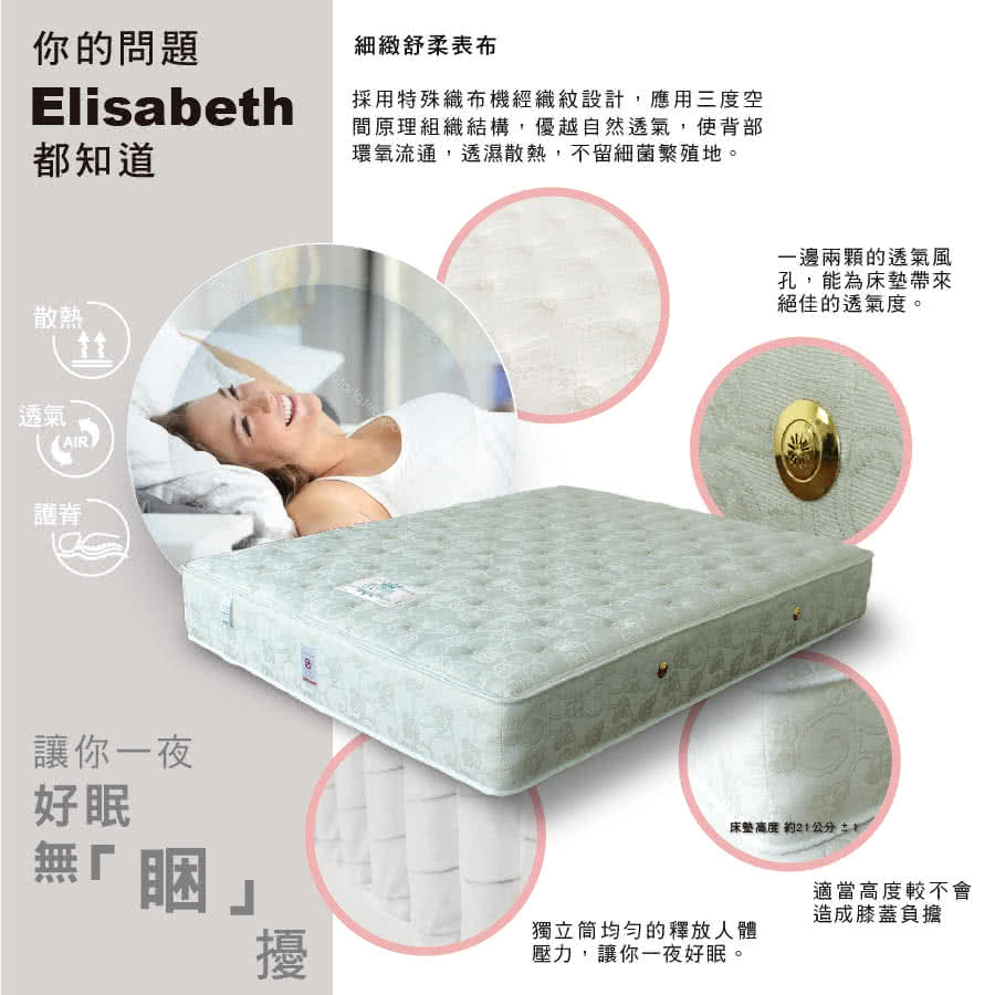 【HERA Mattress 獨立筒】Elisabeth 5段式護脊床墊雙人6尺(Elisabeth 5段式護脊床墊雙人6尺)