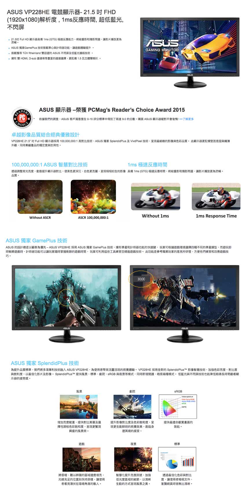 ASUS 華碩 (2入組)VP228HE 22型寬螢幕顯示器