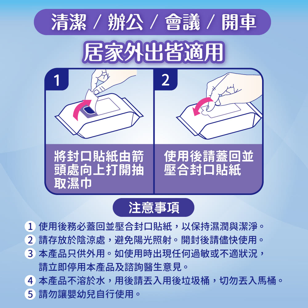 4 本產品不溶於水,用後請丟入用後垃圾桶,切勿丟入馬桶。