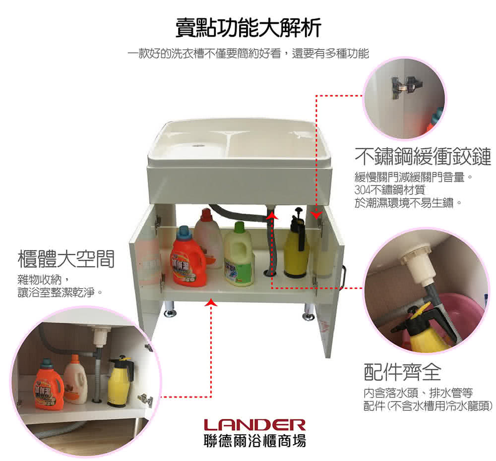 雙11限定 聯德爾 頂級豪華型abs雙門洗衣水槽浴櫃 白 附皂盤 洗手台 Momo購物網