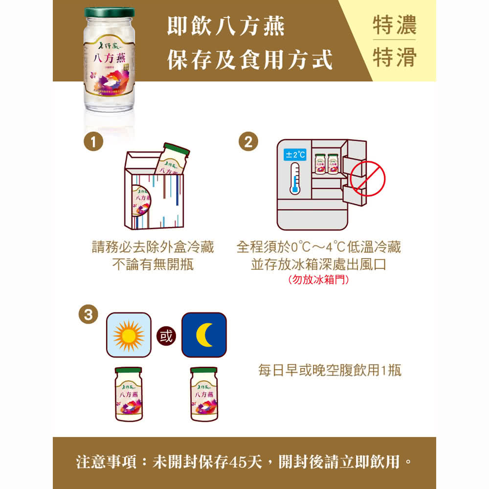 注意事項未開封保存45天,開封後請立即飲用。