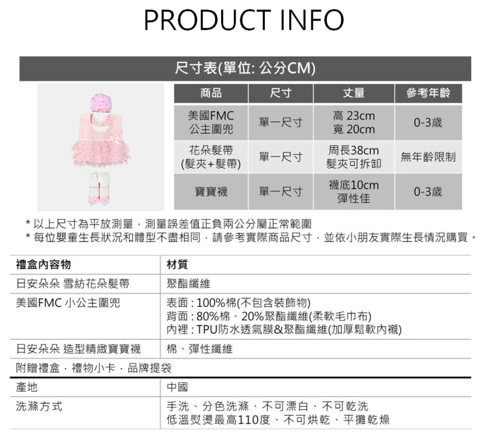 每位嬰童生長狀況和體型不盡相同,請參考實際商品尺寸,並依小朋友實際生長情況購買。