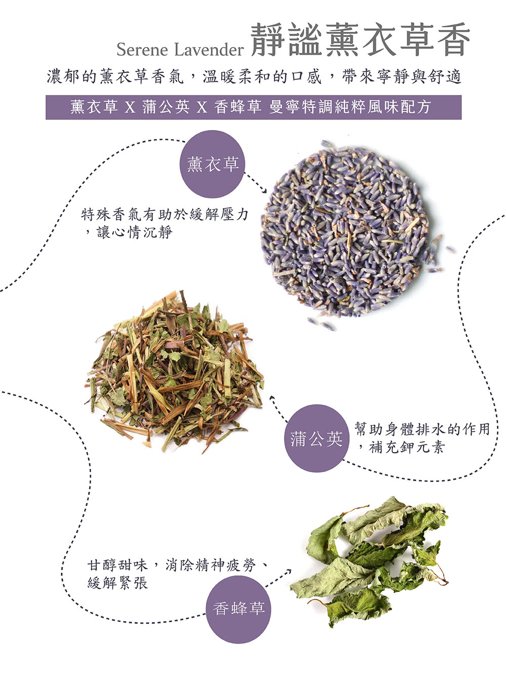 薰衣草 X 蒲公英 X 香蜂草 曼寧特調純粹風味配方