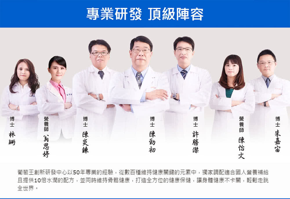 葡萄王創新研發中心以50年專業的經驗,從數百種維持健康關鍵的元素中,獨家調配適合國人營養補給