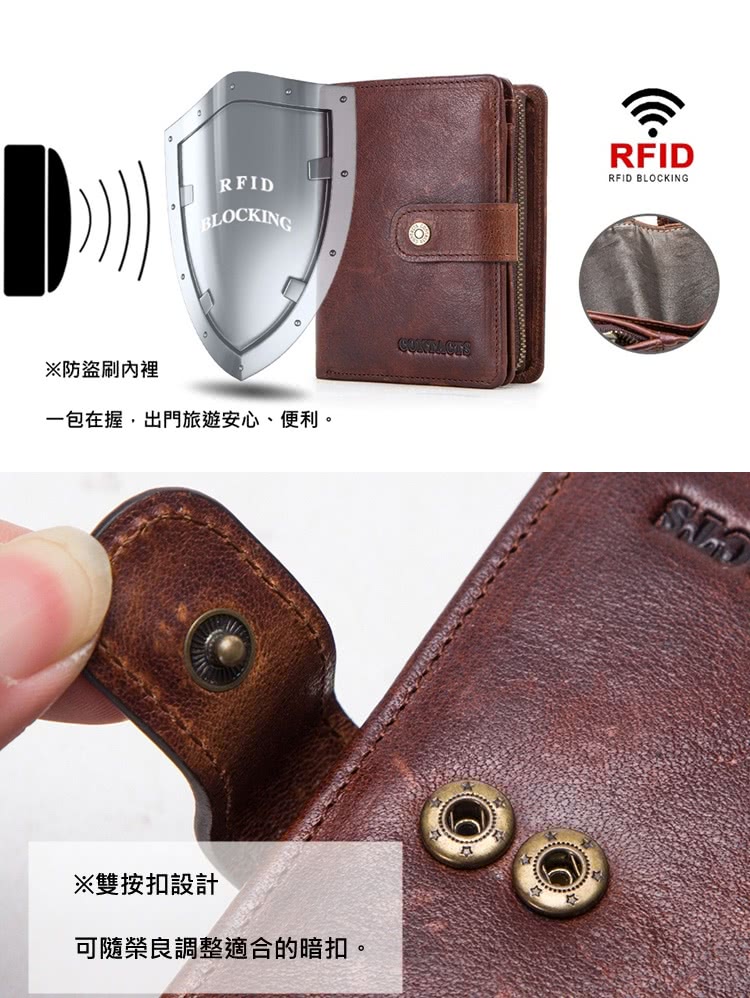 防盜刷內裡 一包在握,出門旅遊安心、便利。 雙按扣設計 可隨榮良調整適合的暗扣。 