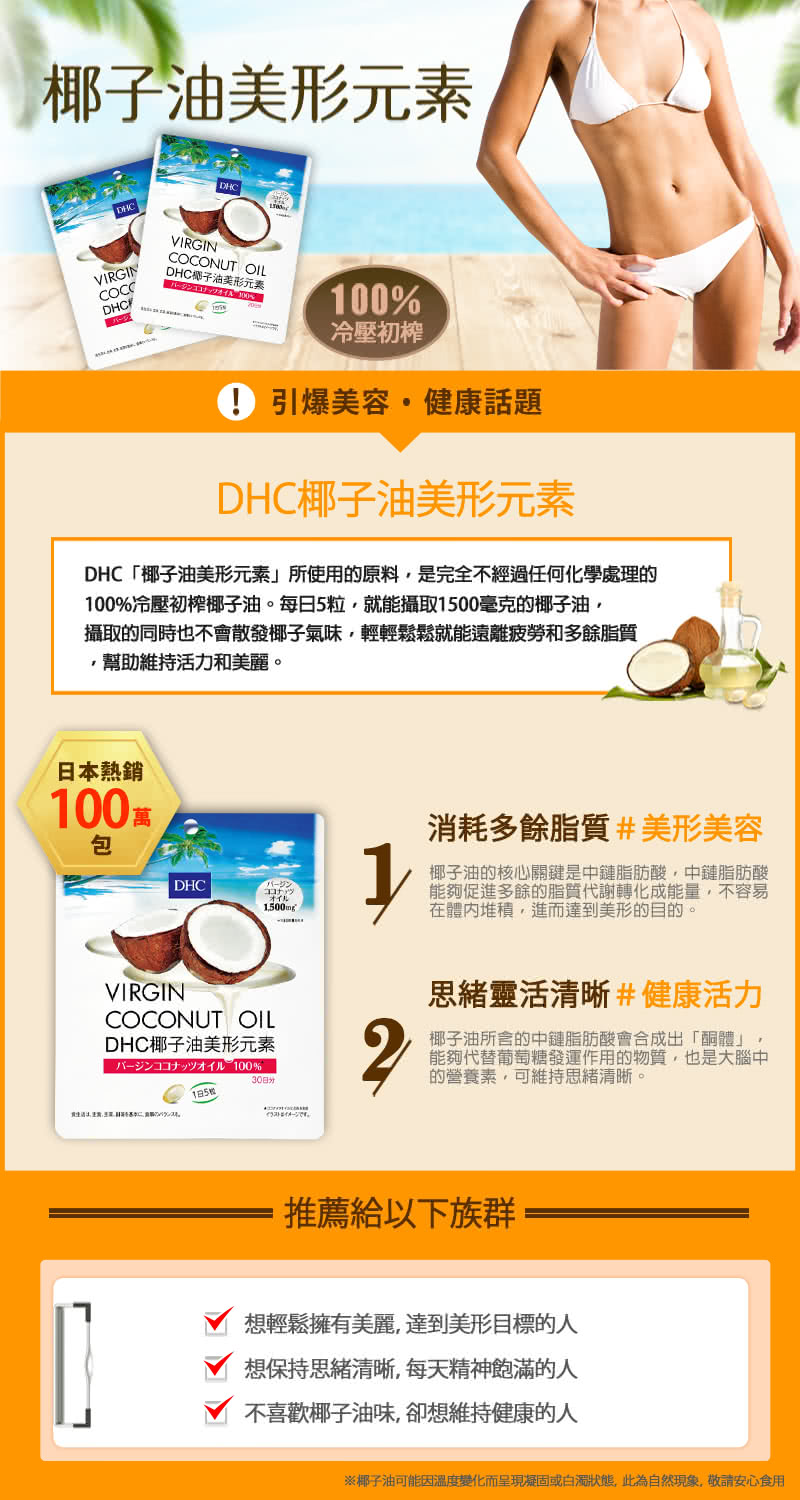 Dhc 椰子油美形元素30日份 150粒 包 Momo購物網
