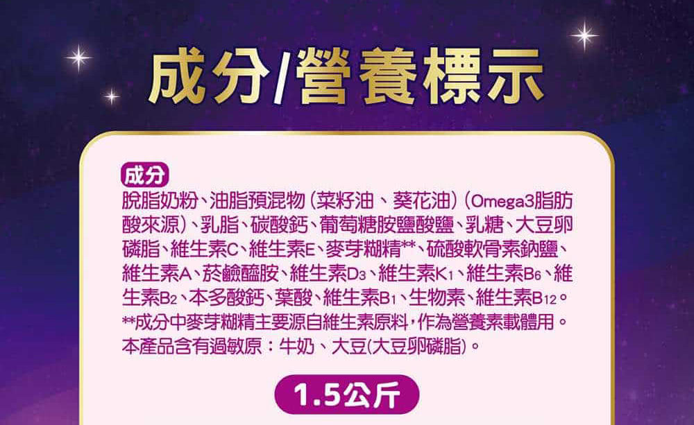 生素B2、本多酸鈣、葉酸、維生素B1、生物素、維生素B12。