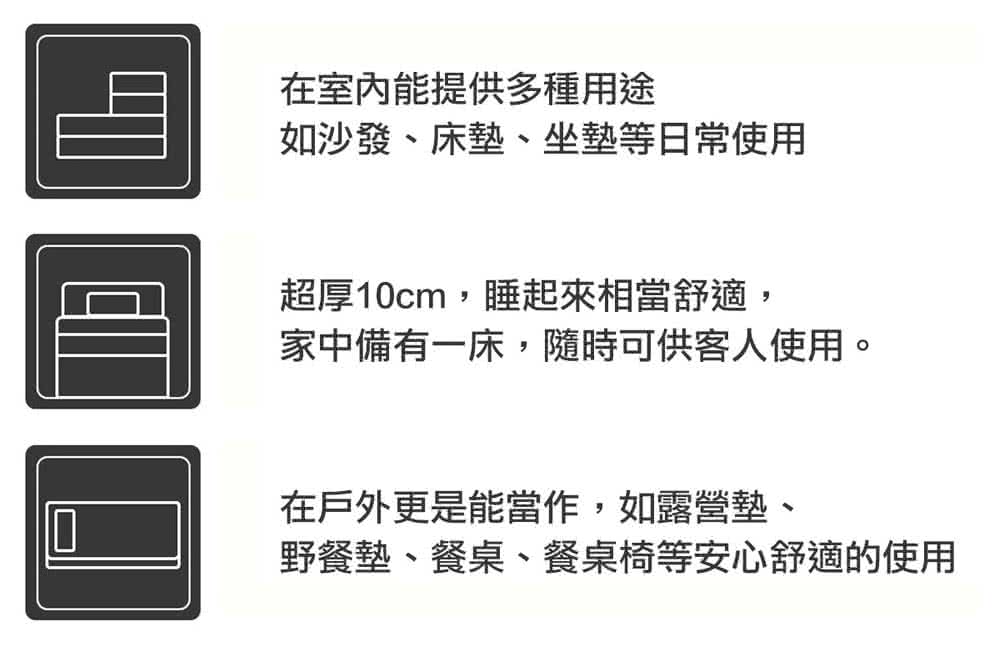 野餐墊、餐桌、餐桌椅等安心舒適的使用