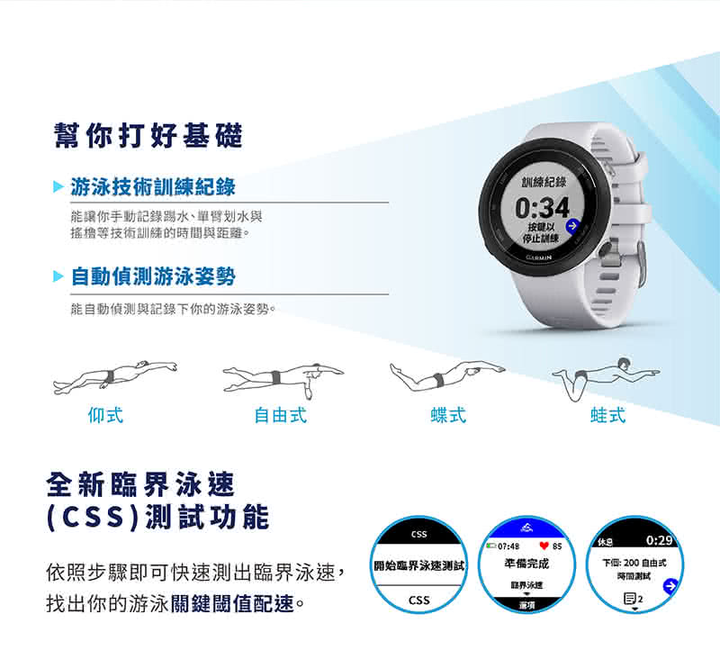 能自動偵測與記錄下你的游泳姿勢。
