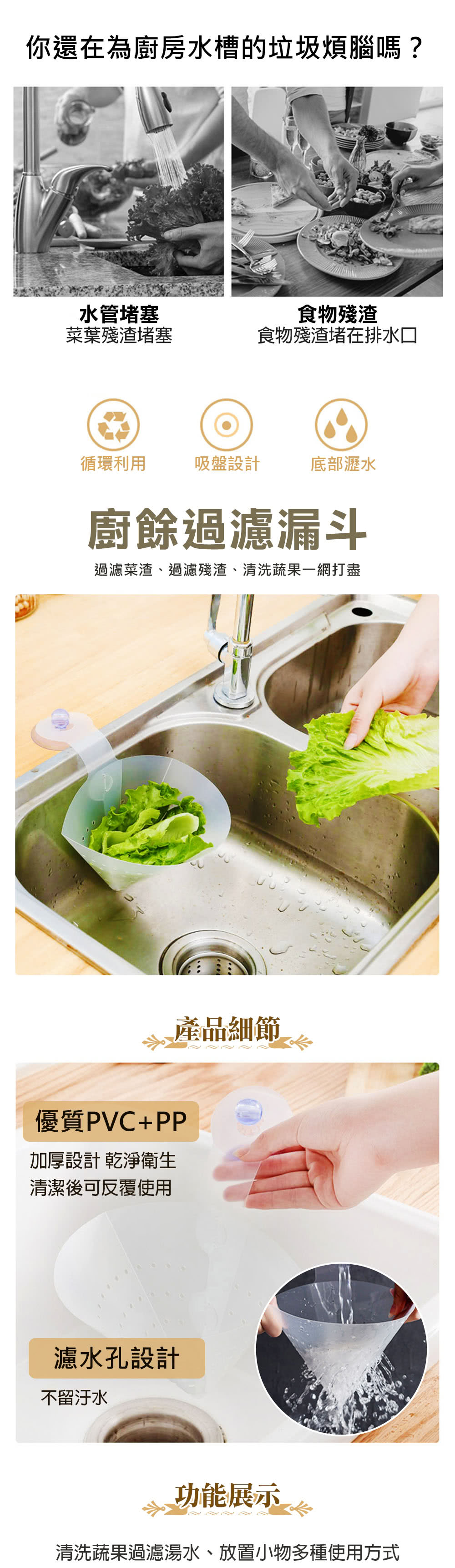 樂居家 廚餘濾水漏斗 3入組 廚餘漏斗廚餘濾網水槽濾網菜渣濾網 Momo購物網