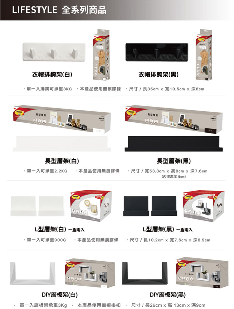 3m 無痕lifestyle Diy層板架牆壁牆面裝飾置物收納架 黑色b Momo購物網