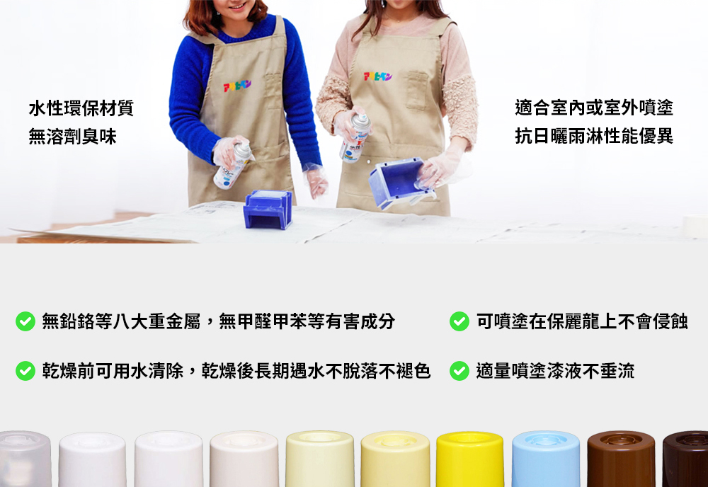 乾燥前可用水清除,乾燥後長期遇水不脫落不褪色