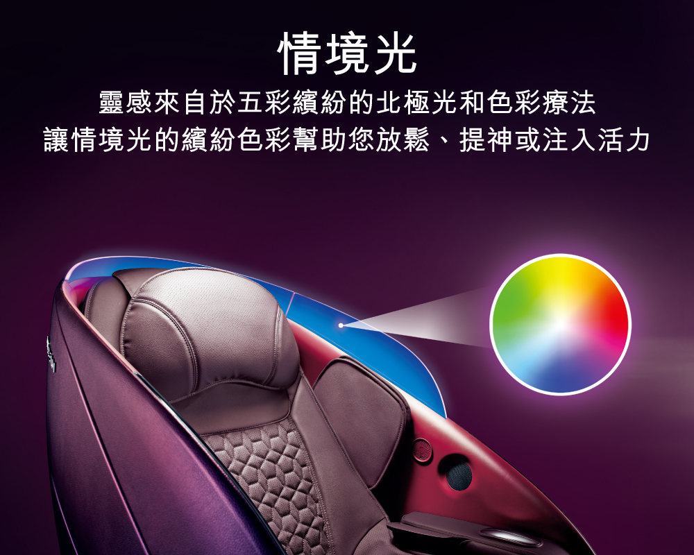 情境光 靈感來自於五彩繽紛的北極光和色彩療法 讓情境光的繽紛色彩幫助您放鬆、提神或注入活力 