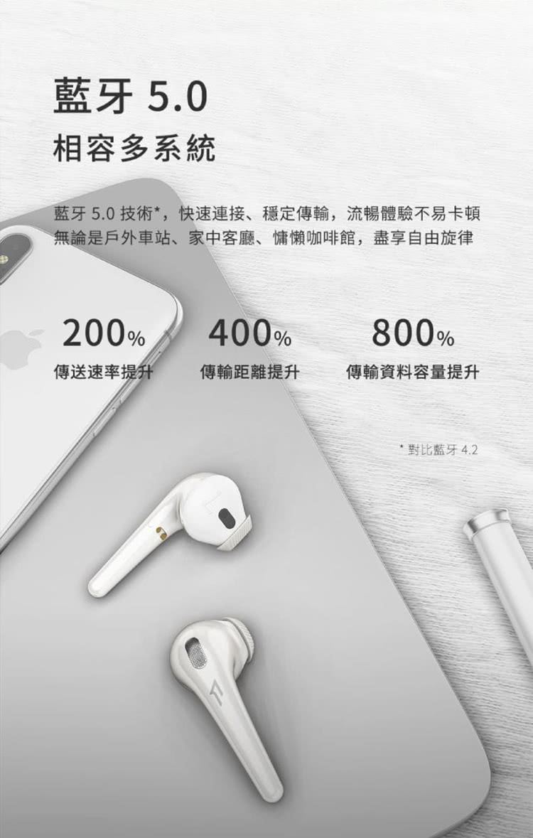 藍牙 5.0 技術,快速連接、穩定傳輸,流暢體驗不易卡頓