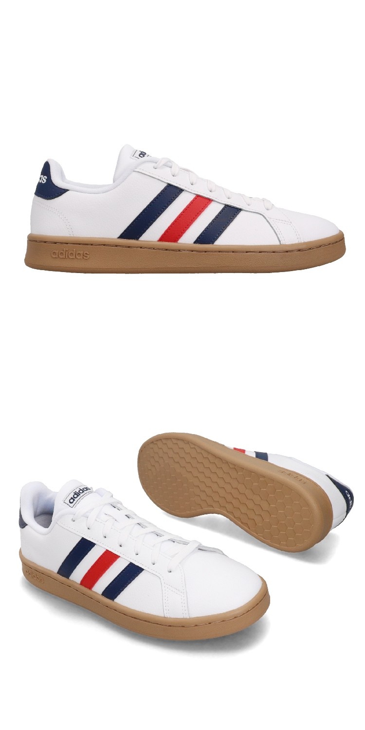 adidas 愛迪達】休閒鞋Grand Court 復古男鞋愛迪達皮革鞋面球鞋穿搭基本款白藍紅(EE7888) - momo購物網