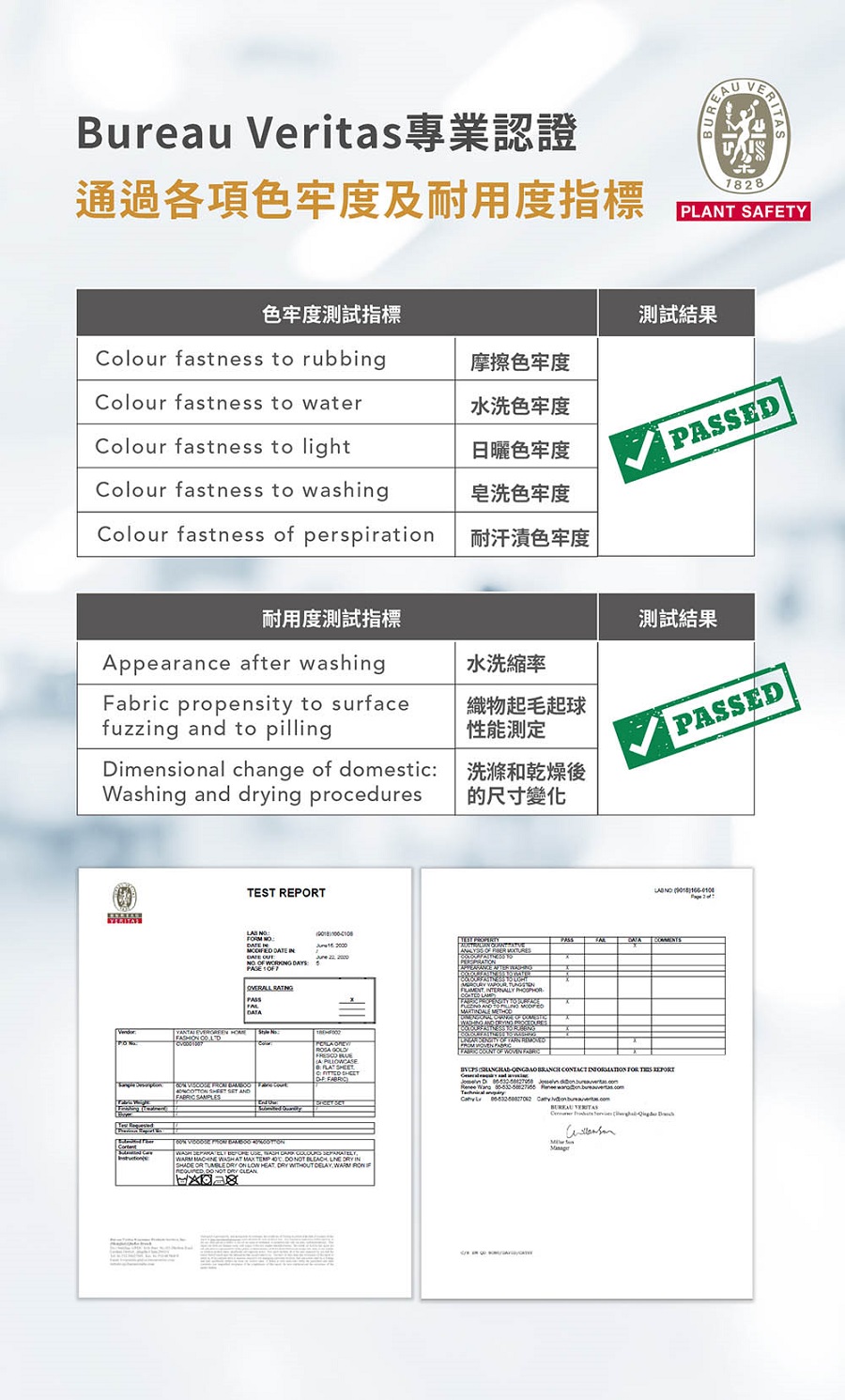 通過各項色牢度及耐用度指標