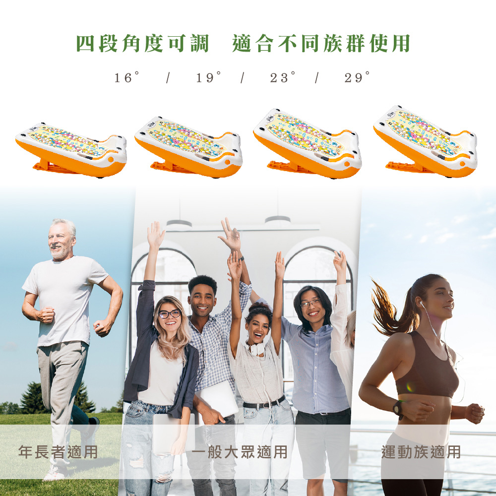 四段角度可調 適合不同族群使用 年長者適用 一般大眾適用 運動族適用 