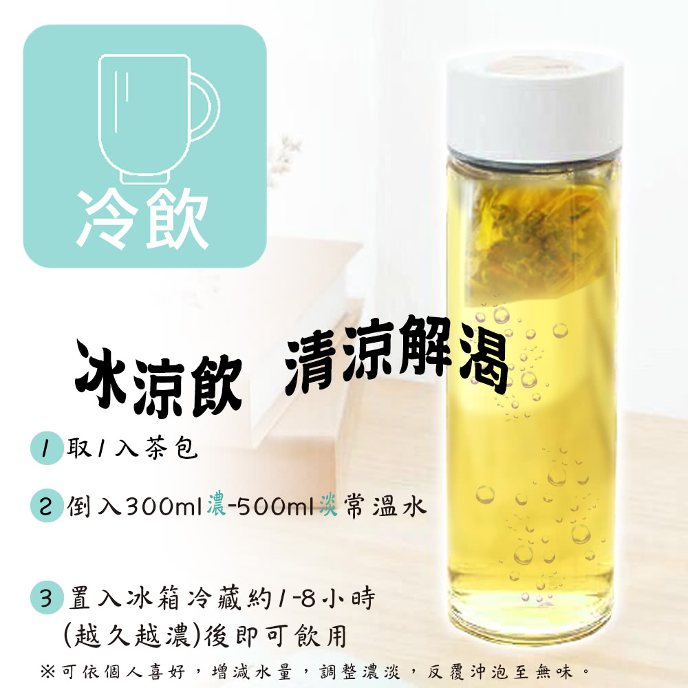 可依個人喜好,增減水量,調整濃淡,反覆沖泡至無味。