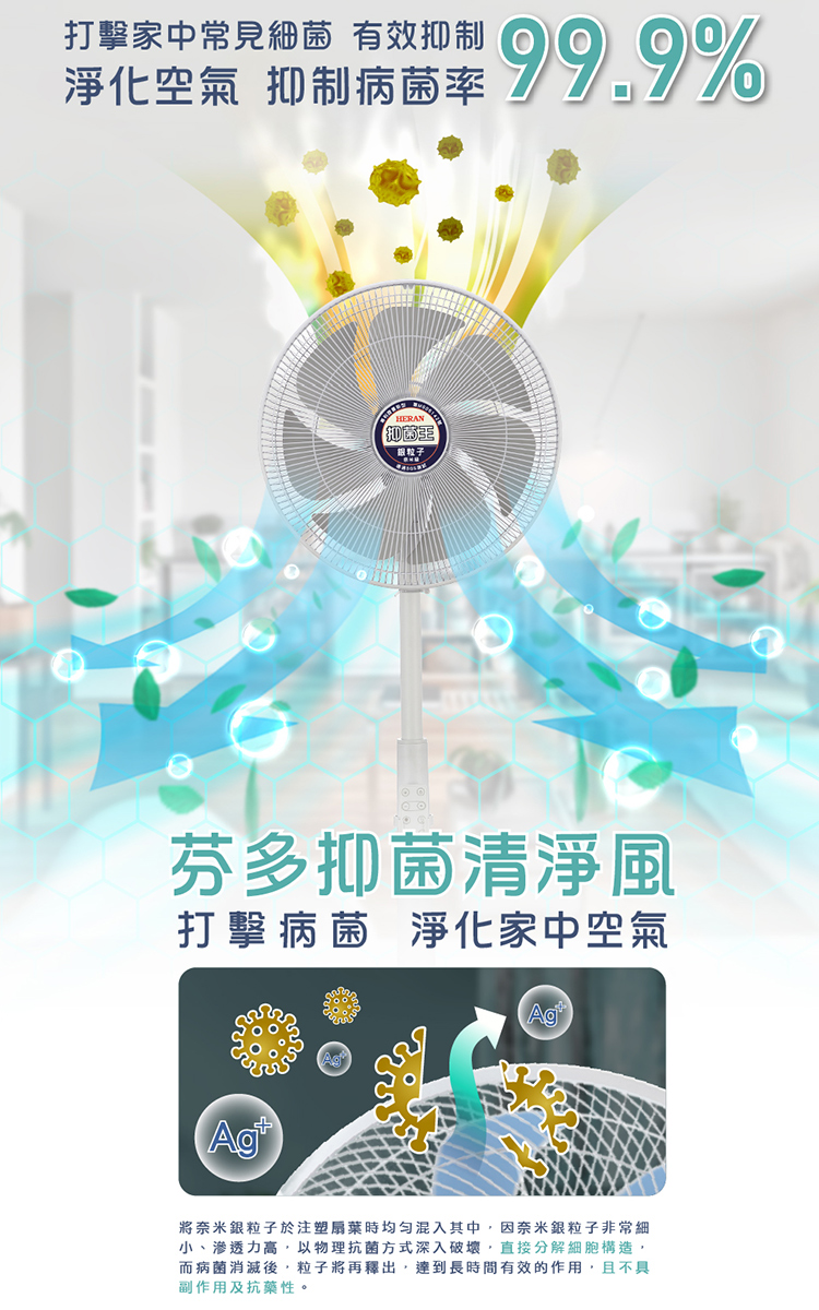 將奈米銀粒子於注塑扇葉時均勻混入其中,因奈米銀粒子非常細