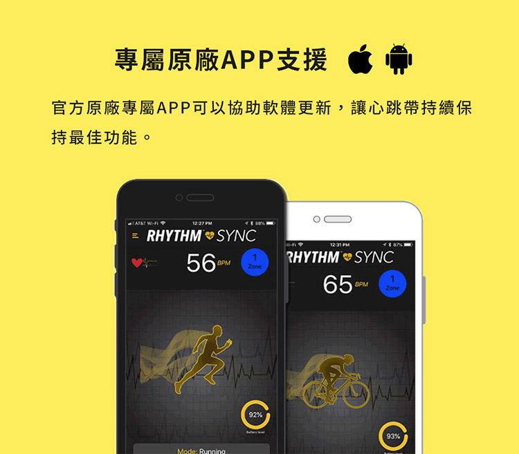 專屬原廠APP支援 官方原廠專屬APP可以協助軟體更新,讓心跳帶持續保 持最佳功能。 