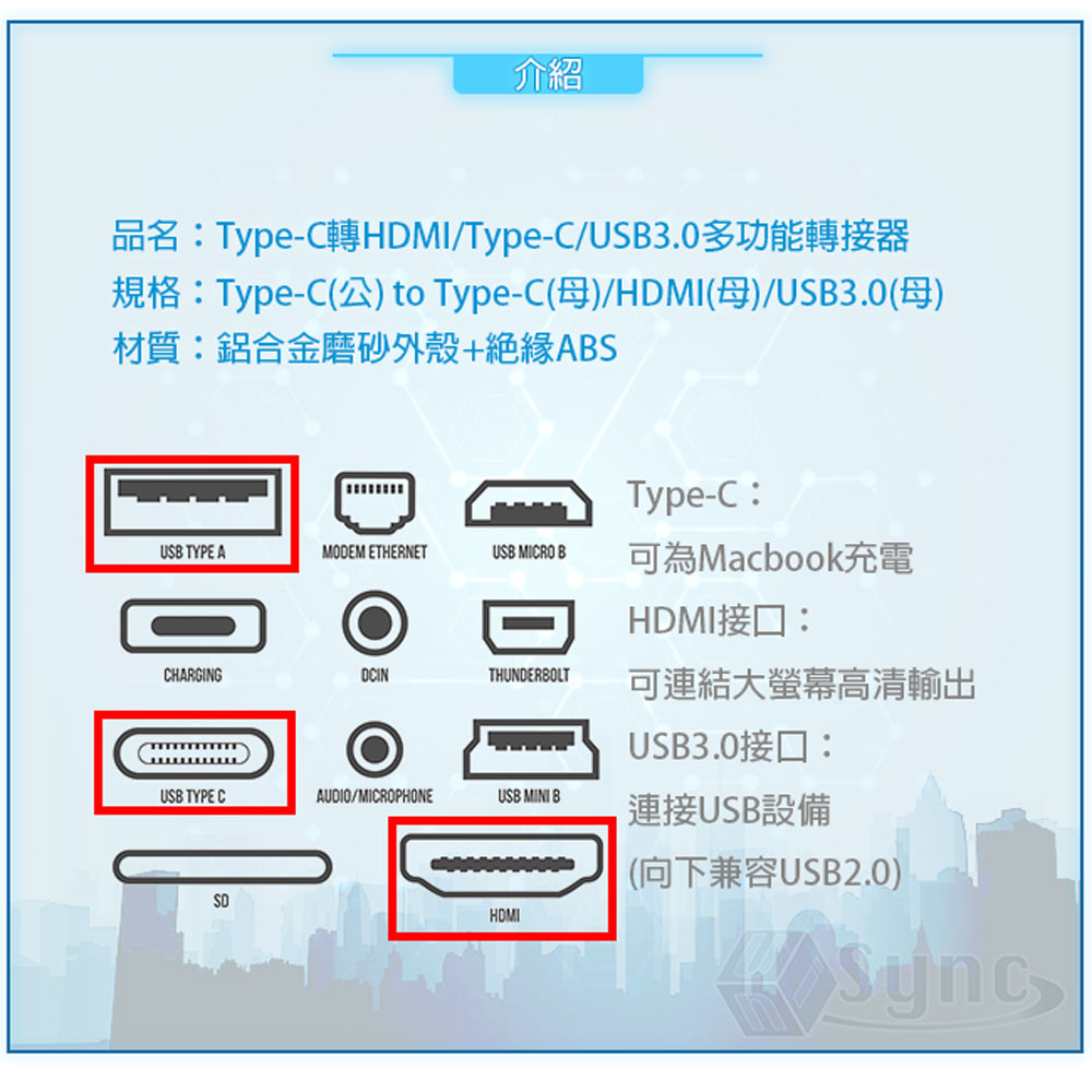 規格TypeC公 to TypeC母HDMI母USB3.0母