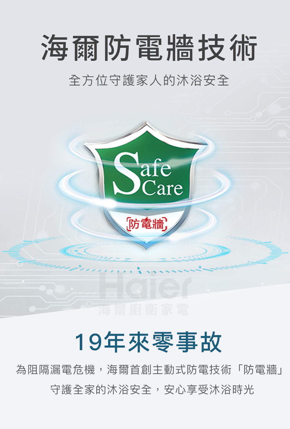 為阻隔漏電危機,海爾首創主動式防電技術防電牆