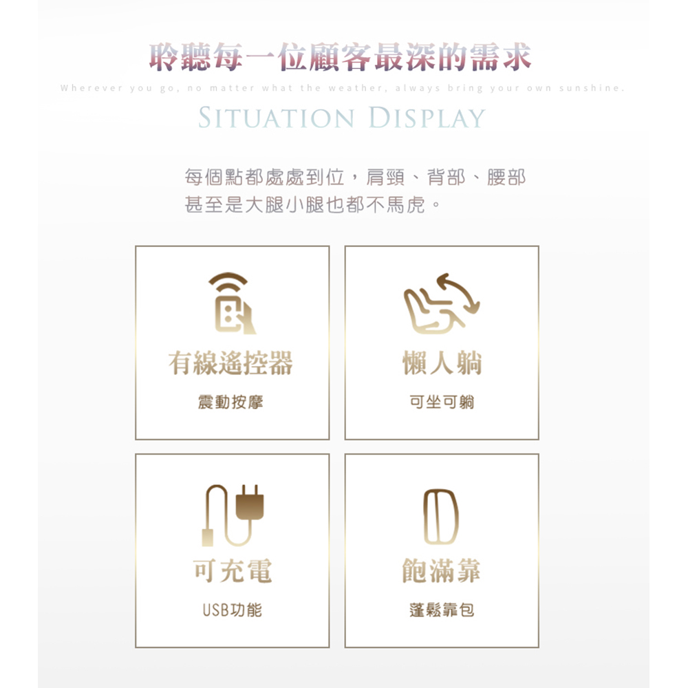 每個點都處處到位,肩頸、背部、腰部