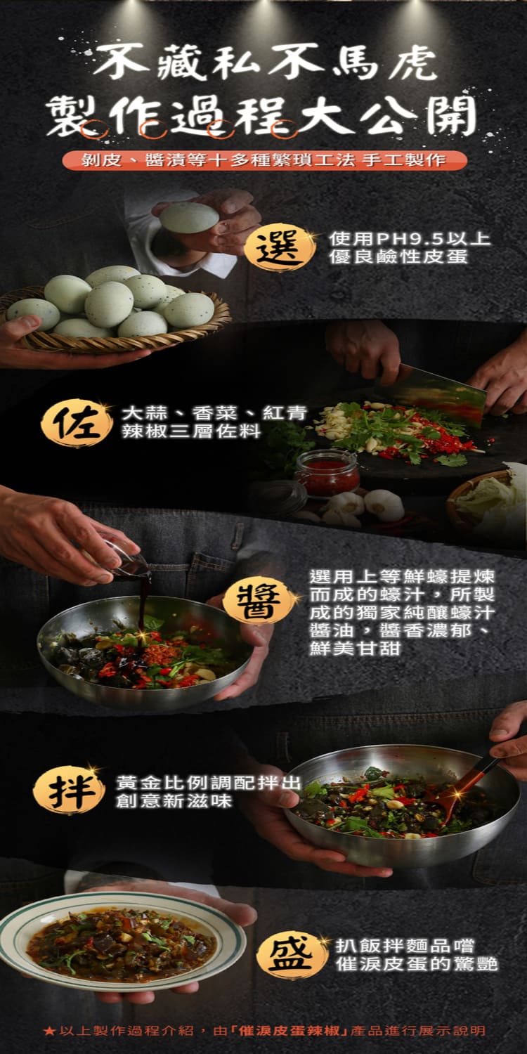 以上製作過程介紹,由催淚皮蛋辣椒產品進行展示說明