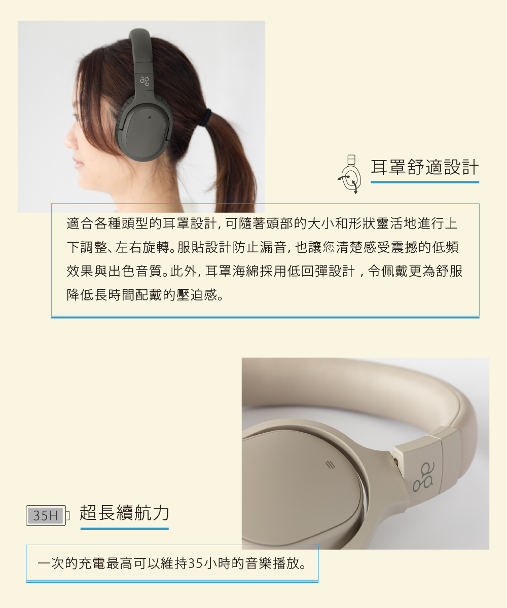 下調整、左右旋轉。服貼設計防止漏音, 也讓您清楚感受震撼的低頻