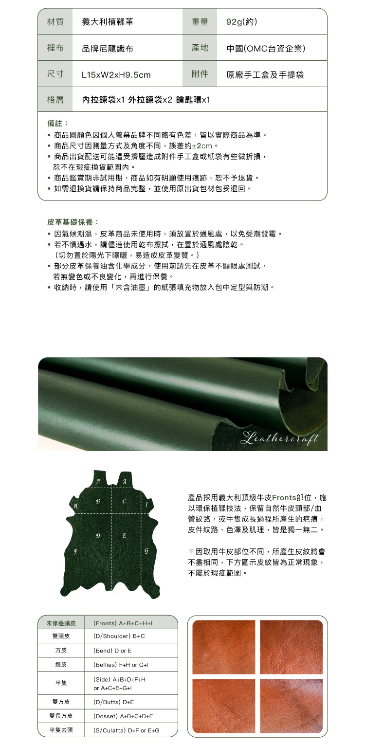 。因氣候潮濕,皮革商品未使用時,須放置於通風處,以免受潮發霉。