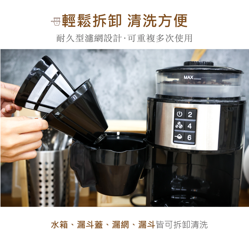 由輕鬆拆卸 清洗方便 耐久型濾網設計.可重複多次使用 水箱、漏斗蓋、漏網、漏斗皆可拆卸清洗 