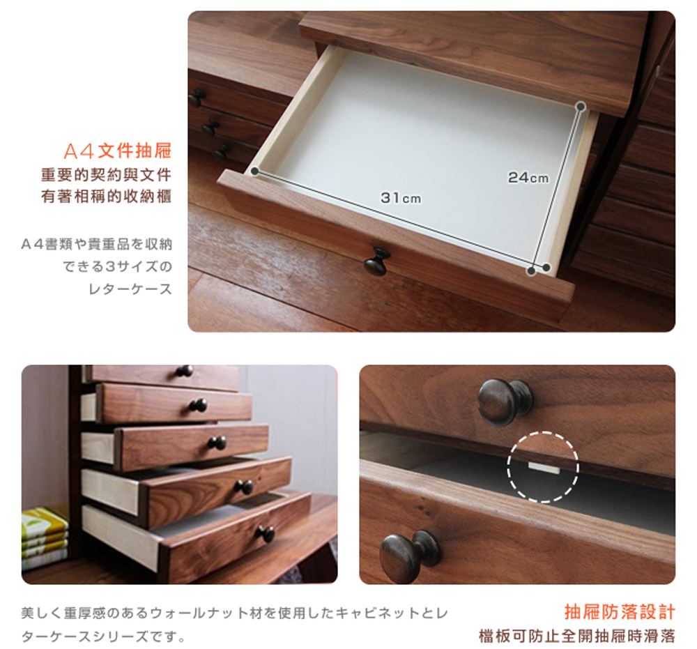 檔板可防止全開抽屜時滑落