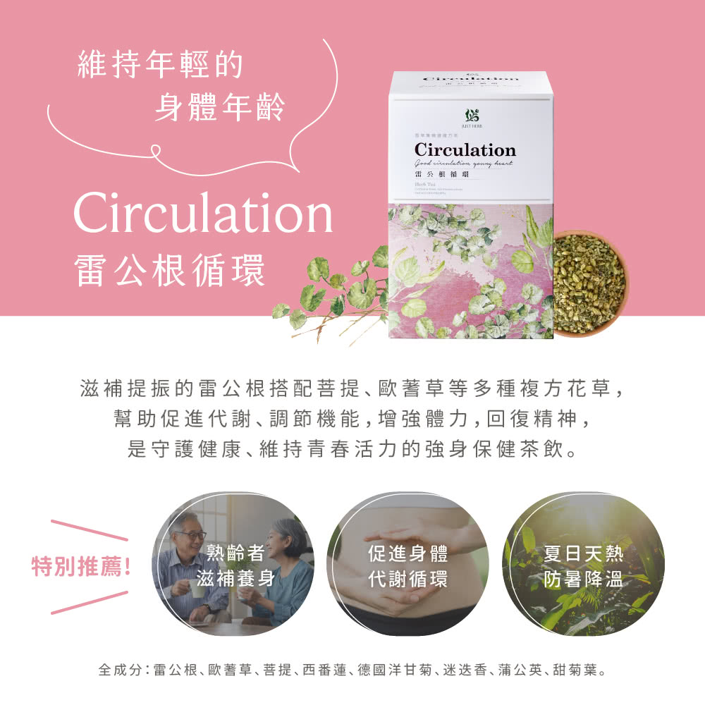 全成分雷公根、歐蓍草、菩提、西番蓮、德國洋甘菊、迷迭香、蒲公英、甜菊葉。