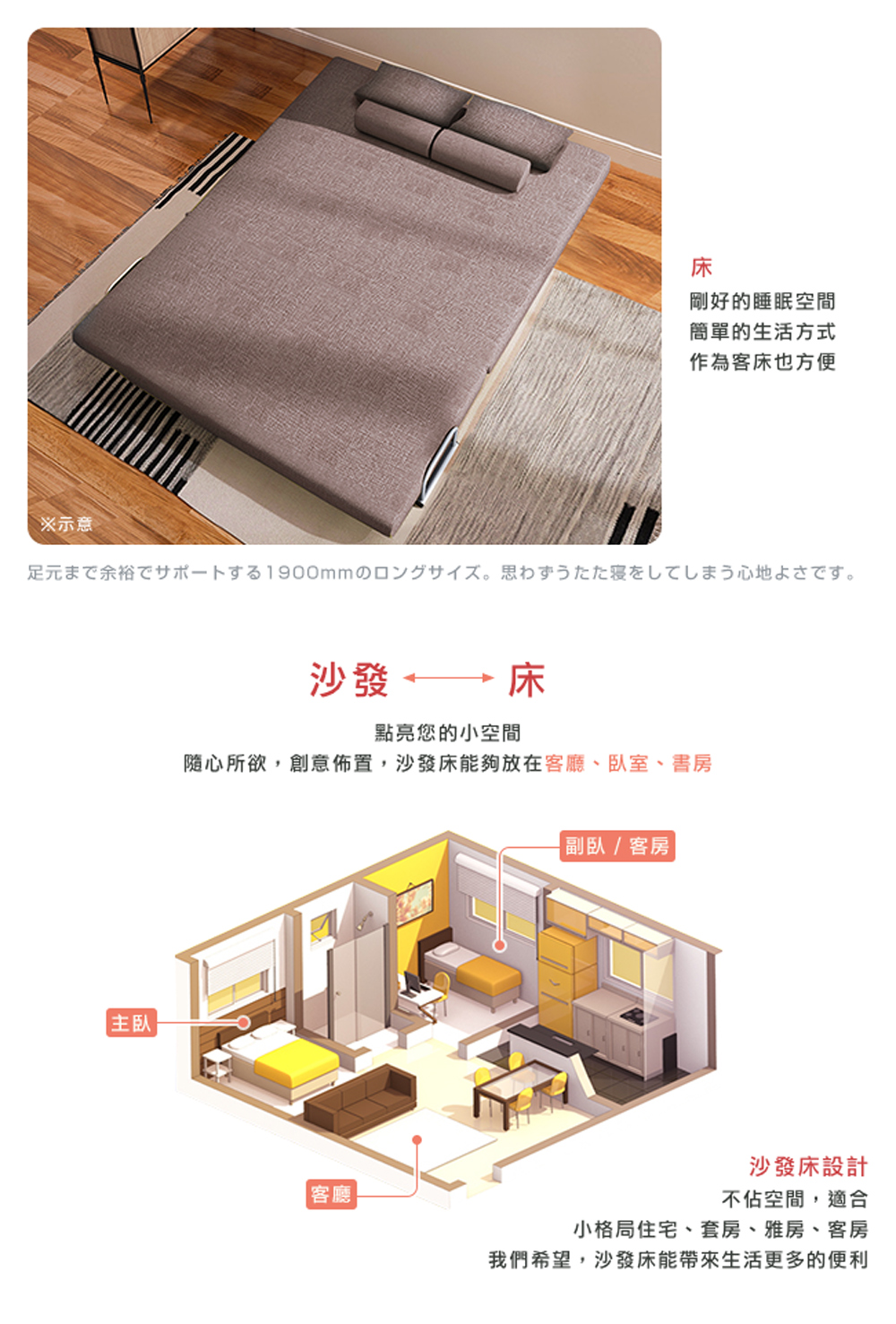 隨心所欲,創意佈置,沙發床能夠放在客廳、臥室、書房