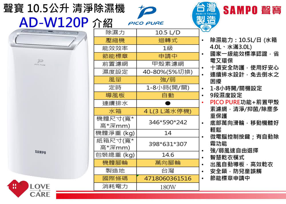 SAMPO聲寶 AD-W120P - 詳情8