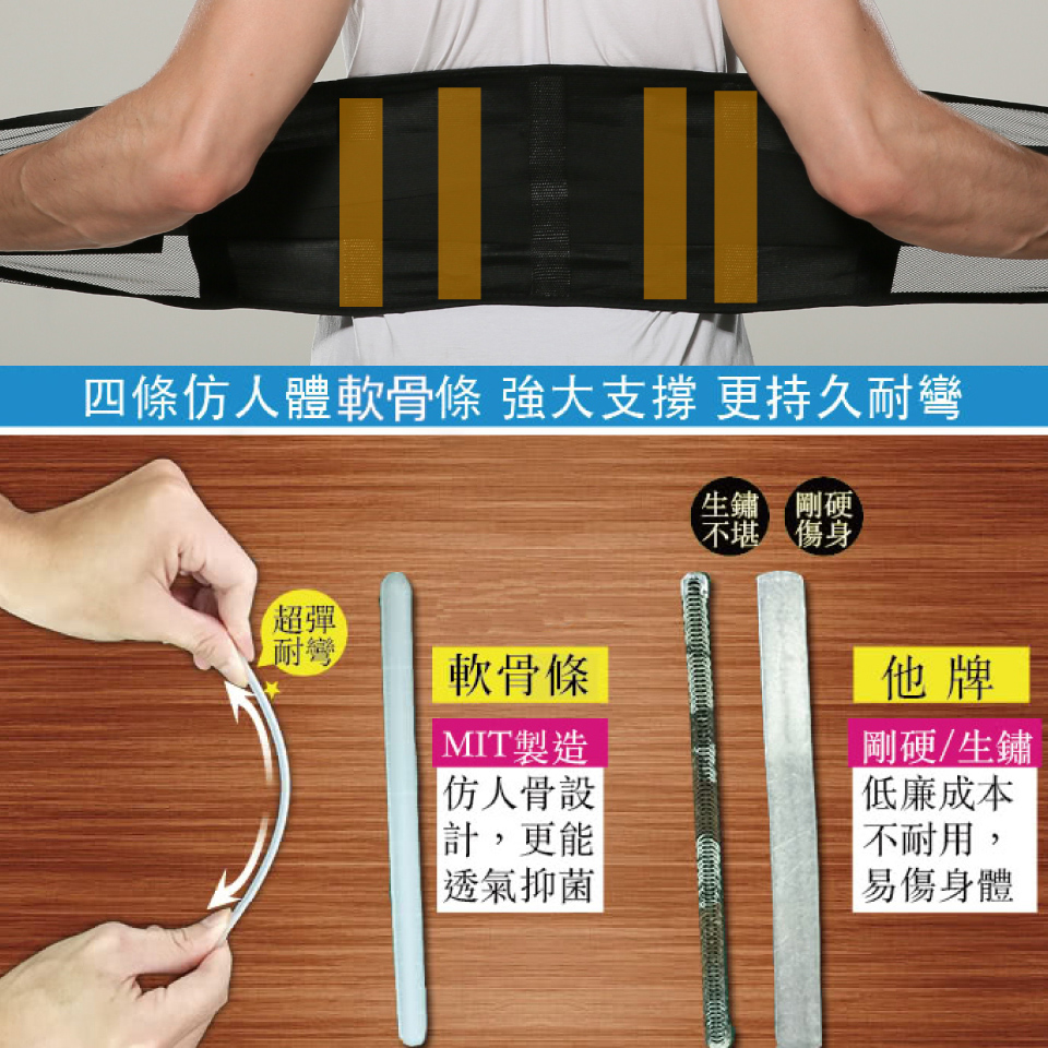 四條仿人體軟骨條 強大支撐 更持久耐彎