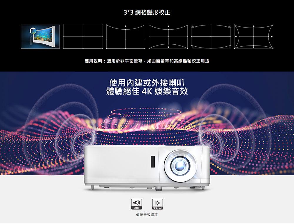 應用說明適用於非平面螢幕,如曲面螢幕和高級離軸校正用途