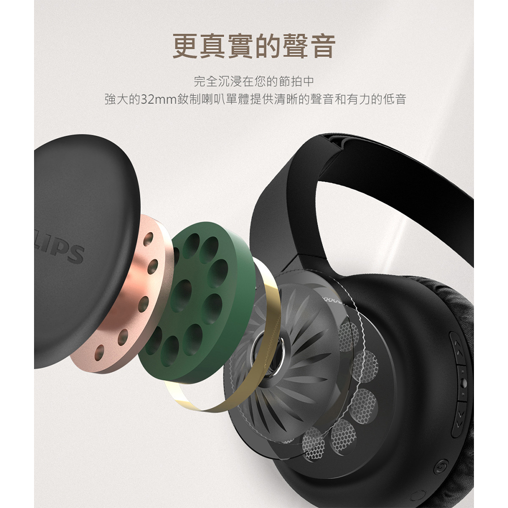 更真實的聲音 完全沉浸在您的節拍中 強大的32mm釹制喇叭單體提供清晰的聲音和有力的低音 