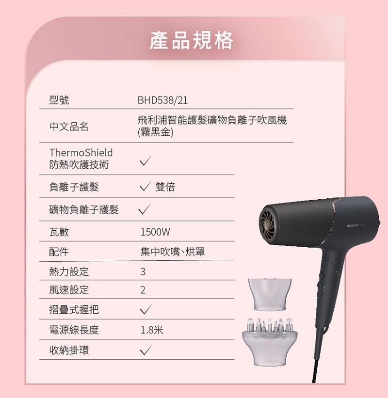 飛利浦智能護髮礦物負離子吹風機