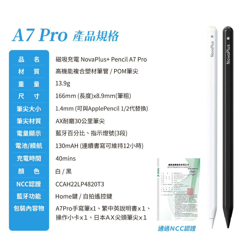 A7pro iPad 磁気充電スタイラス/Bluetooth クイック ノート描画 Goodnote/Notability - ガジェット - プラスチック 多色