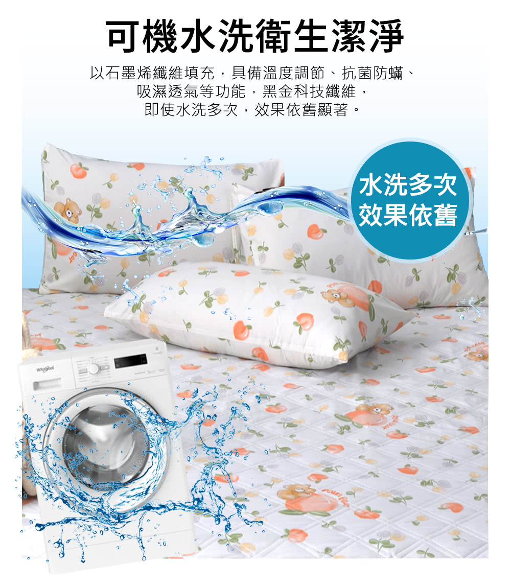 以石墨烯纖維填充,具備溫度調節、抗菌防蟎、