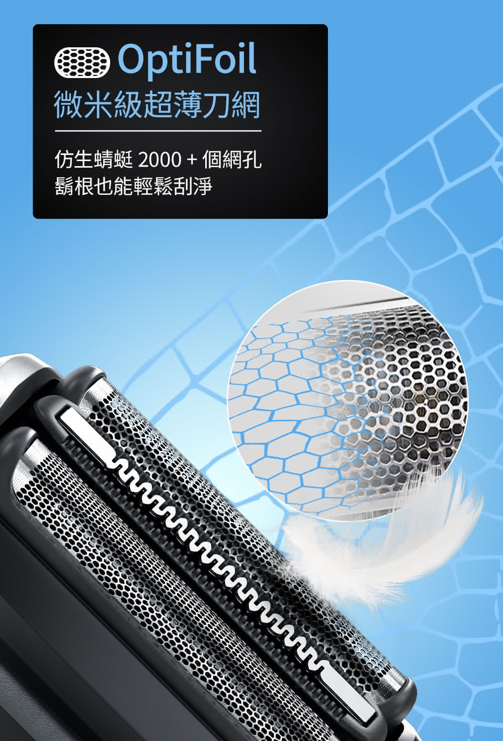 微米級超薄刀網 仿生蜻蜓 2000個網孔 鬍根也能輕鬆刮淨 