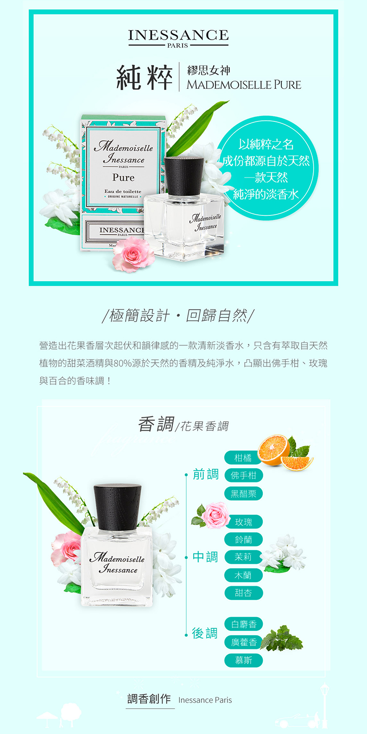 植物的甜菜酒精與80%源於天然的香精及純淨水,凸顯出佛手柑、玫瑰