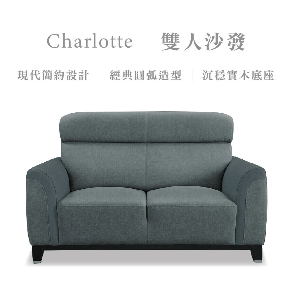 Charlotte雙人沙發現代簡約設計 | 經典圓弧造型 | 沉穩實木底座