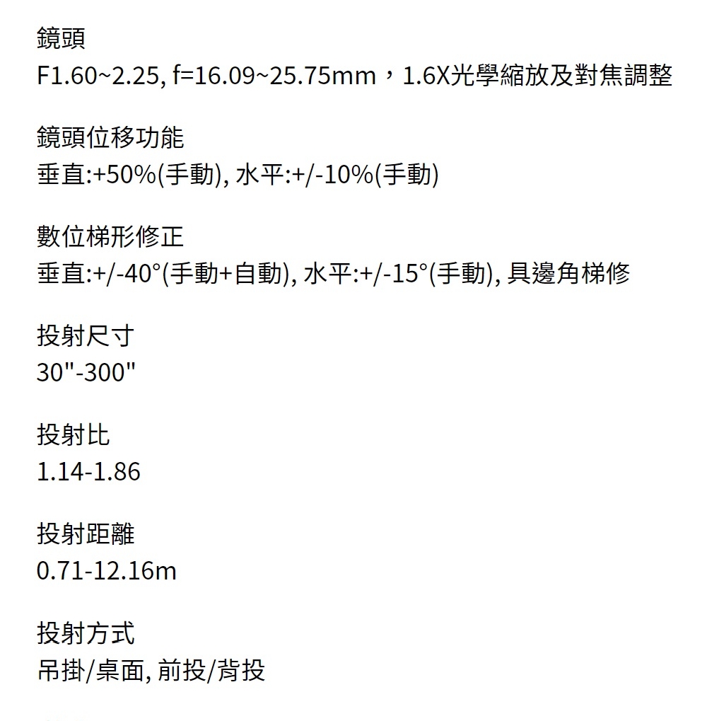 F1.602.25, f16.0925.75mm,1.6X光學縮放及對焦調整