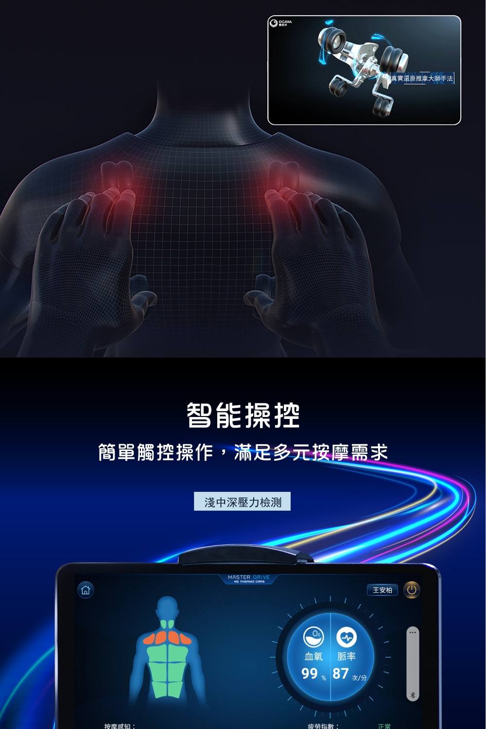 簡單觸控操作,滿足多元按摩需求